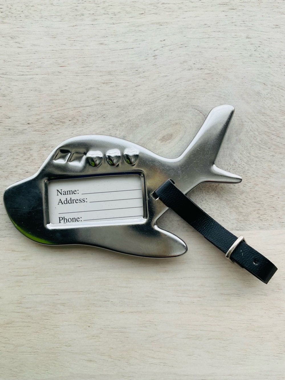 Kate Aspen Silver Airplane Luggage Tag with Black Strap